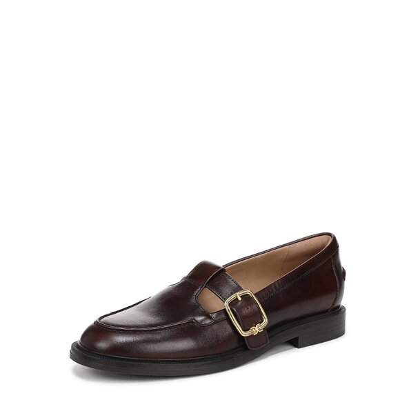 T-Strap Loafers with Oversized Buckle Slip-On Style 0.875 Inch Heel
